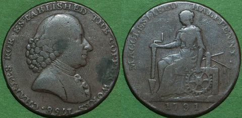 Image of a 1791 Macclesfield halfpenny token