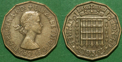 Elizabeth the Second 1956 brass threepence