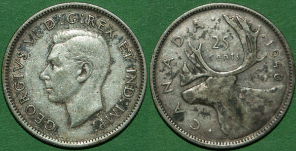 Image of a Canada 1940 twenty five cents coin