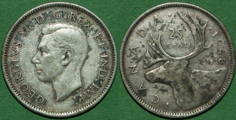 Image of a Canada 1940 twenty five cents coin