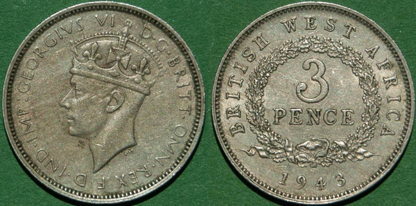 Image of a British West Africa 1943H threepence coin