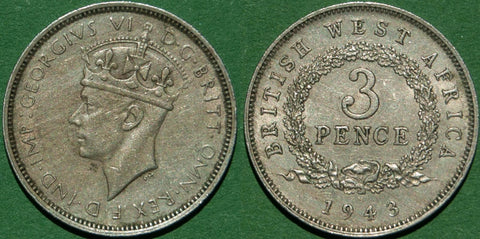 Image of a British West Africa 1943H threepence coin