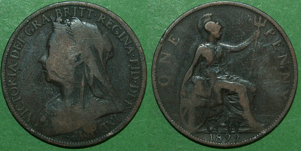 Victoria 1899 penny with a GW counterstamp on the reverse