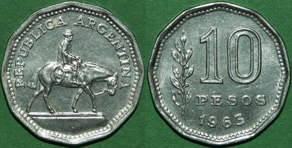 Image of an Argentina 1963 ten pesos coin