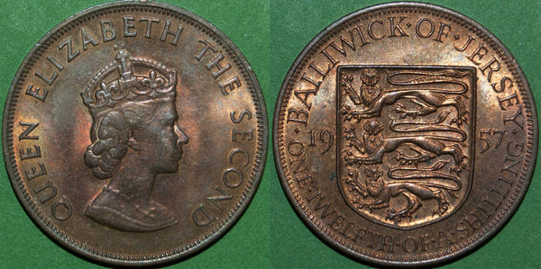 Imagge of a Jersey 1957 one twelfth of a shilling coin