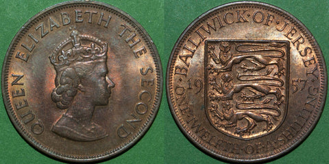 Imagge of a Jersey 1957 one twelfth of a shilling coin