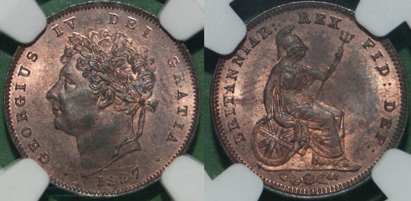 1827 Third Farthing, NGC MS64RB