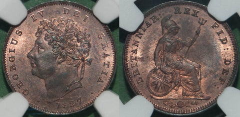 1827 Third Farthing, NGC MS64RB