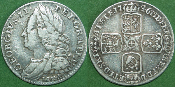 Image of a 1746 LIMA sixpence coin.