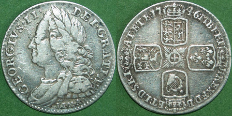 Image of a 1746 LIMA sixpence coin.