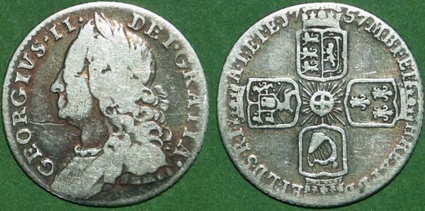 Image of a 1757 sixpence coin.