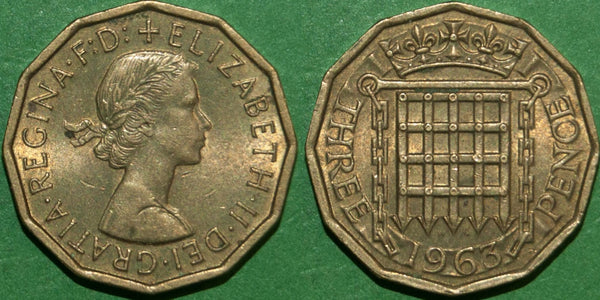Elizabeth the Second 1963 brass threepence