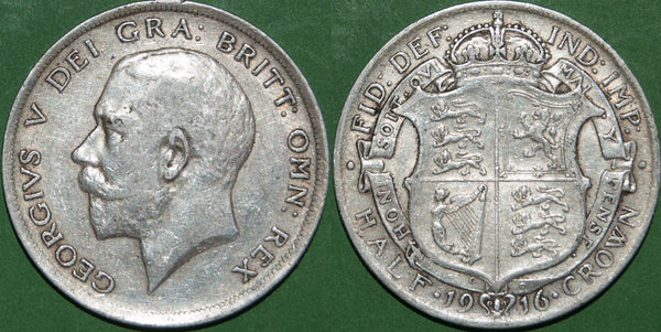 George V 1916 first issue halfcrown. Light wear and grades good very fine. The price is £30.