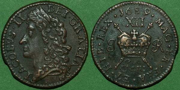 Image of a January 1689 Irish 'Gunmoney' shilling.eland 
