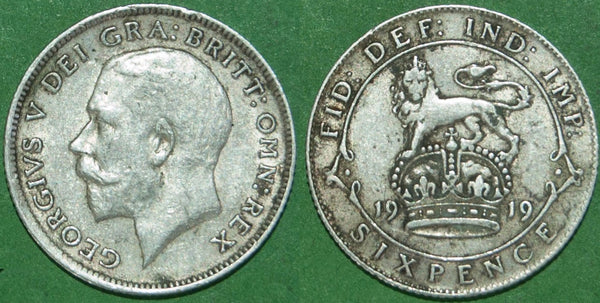 Image of a 1919 sixpence coin.