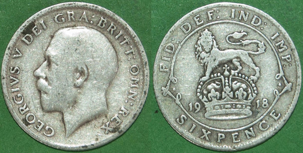 Image of a 1918 sixpence coin.