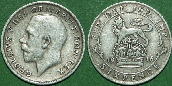 Image of a 1916 sixpence coin.
