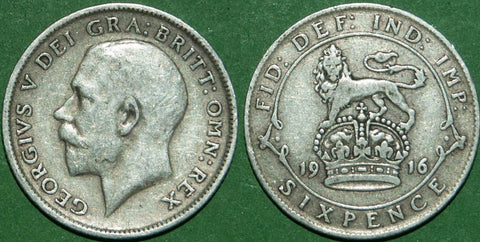 Image of a 1916 sixpence coin.