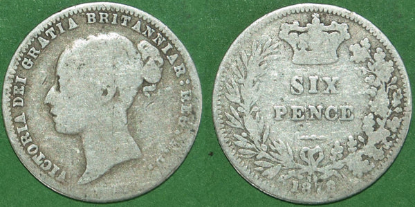 Image of an 1878 sixpence with reverse die 59.