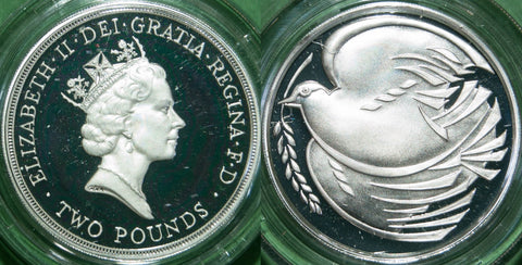 Image of a 1995 silver proof two pounds coin