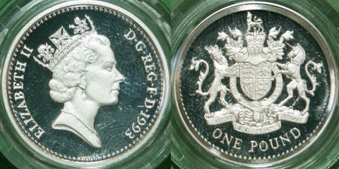 Image of a 1993 piedfort silver proof one pound coin