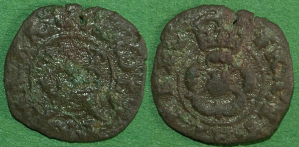Image of a Charles the first rose farthing coin