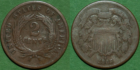 Image of a US 1865 two cents coin