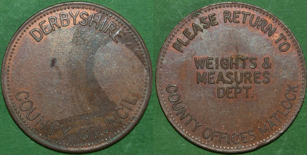 Image of a Derbyshire County Council token used at Matlock Weights and Measures department