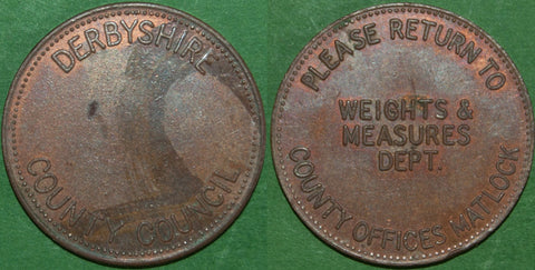 Image of a Derbyshire County Council token used at Matlock Weights and Measures department