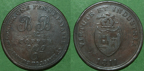Image of an 1811 Bristol Brass and Copper Company penny token.