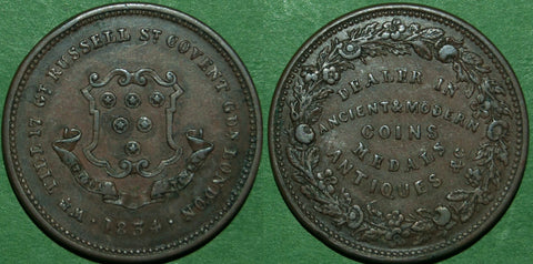 Image of an advertising token for the coin dealer William Till dated 1834