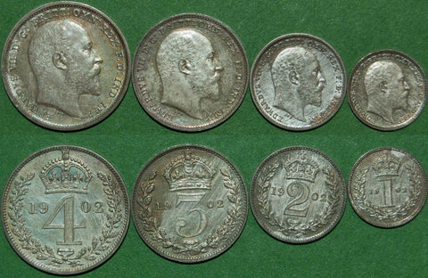 Image of an Edward the Seventh matt proof Maundy set of coins