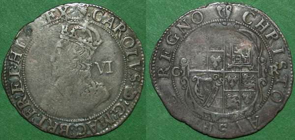 Charles I Sixpence, mm. Harp