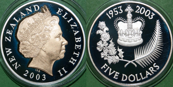 A New Zealand silver proof 5 dollars coin