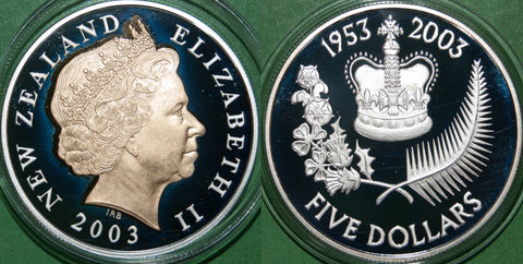 A New Zealand silver proof 5 dollars coin