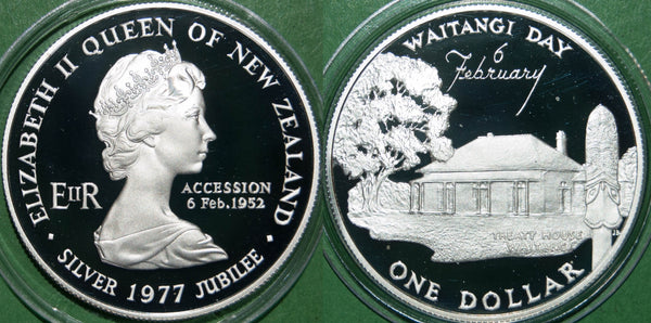A New Zealand proof silver dollar coin