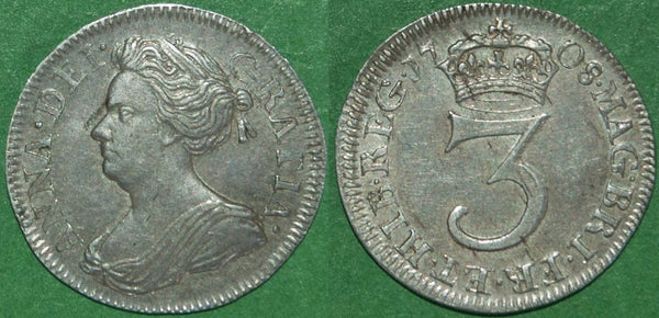 Queen Anne 1708 silver threepence coin