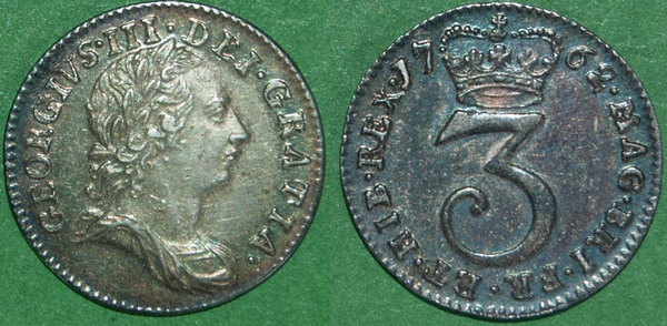 George the Third young head threepence coin