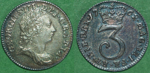 George the Third young head threepence coin