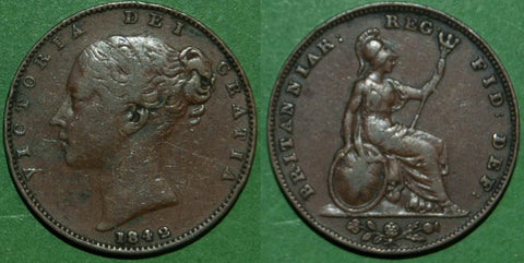 Victoria 1842 copper farthing