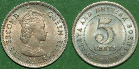 Malaya and British Borneo 1961 five cents coin