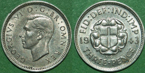 George the Sixth 1943 silver threepence coin