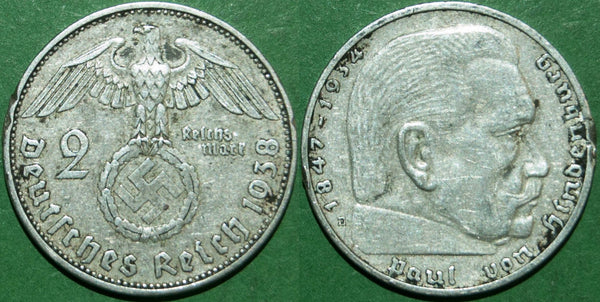 Germany 1938 two reichmarks struck at Muldenhutten