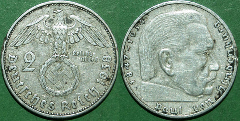 Germany 1938 two reichmarks struck at Muldenhutten