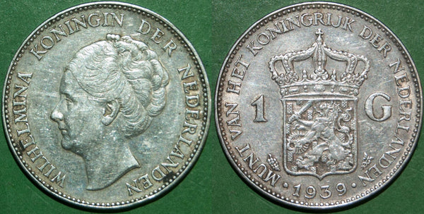 Netherlands 1939 silver one gulden coin