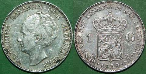 Netherlands 1939 silver one gulden coin