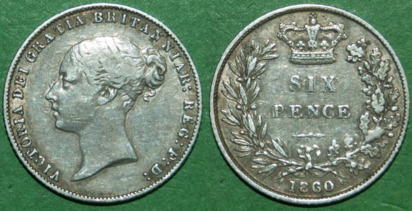 Victoria 1860 young head sixpence