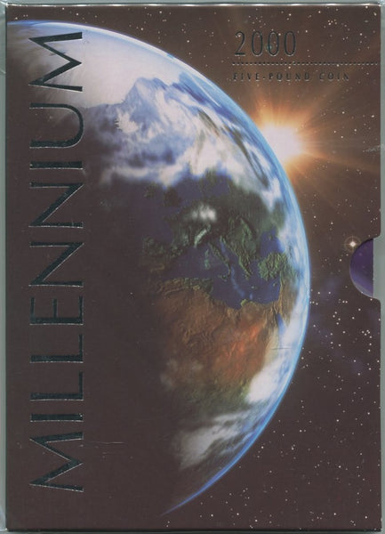 Millennium five pounds coin in presentation pack