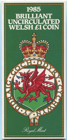 1985 one pound coin in Royal Mint presentation pack