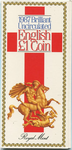 1987 one pound coin with English reverse in Royal Mint presentation pack